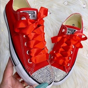 Red Swarovski low top converse